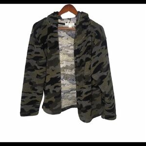 Eye candy open front camo print teddy bear jacket